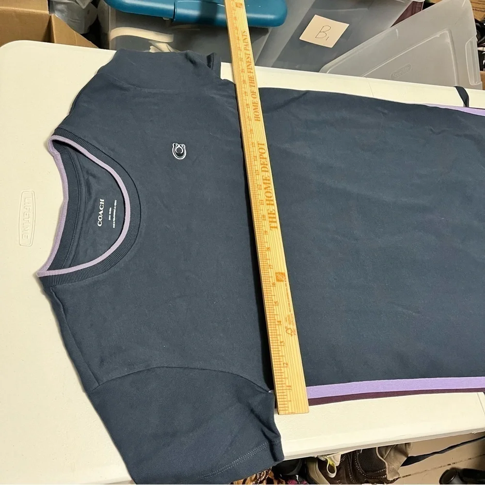 Coach Logo T-Shirt Midi Dress Blue Purple Stripe Self Tie Small M2